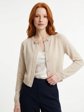 🤎 BRUNELLO CUCINELLI 100% Cashmere Leather Patch Cardigan S/P  Original Price: